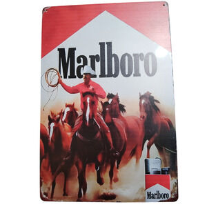 Retro Tin Sign - Marlboro Cowboy – 8x12" Vintage Bar Plaque Poster, Wall Décor